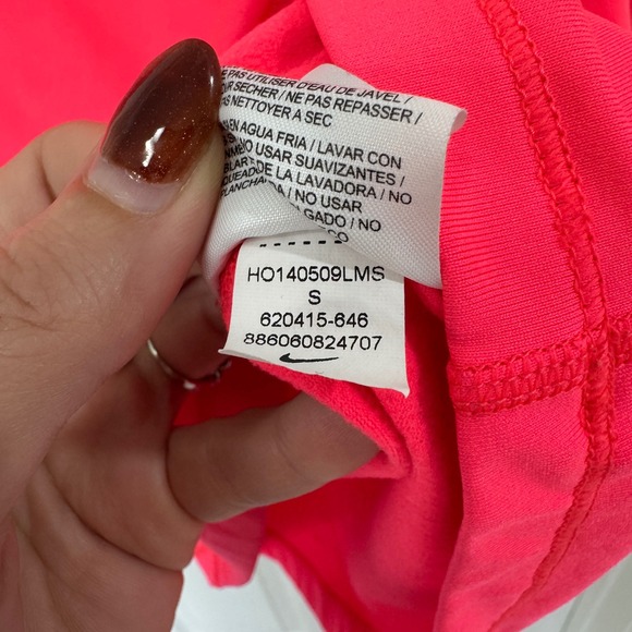 Nike Pro Dri FIT Neon Pink Long Sleeve Cowl Neck Athletic Top Women's Size S - Picture 6 of 8